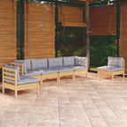 6-tlg. Garten-Lounge-Set mit Grauen Kissen Kiefer Massivholz