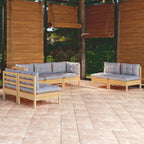 7-tlg. Garten-Lounge-Set mit Grauen Kissen Kiefer Massivholz