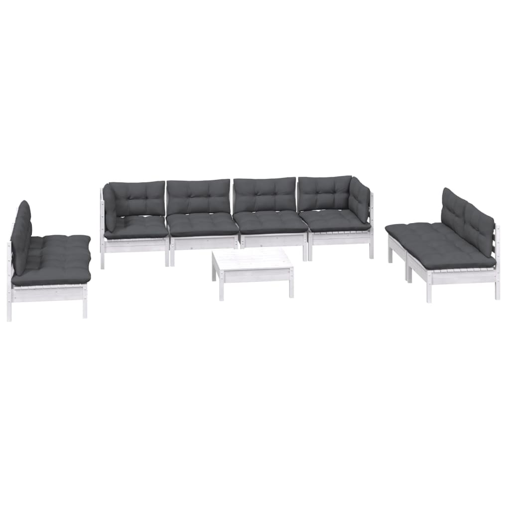 9-tlg. Garten-Lounge-Set mit Kissen Kiefer Massivholz