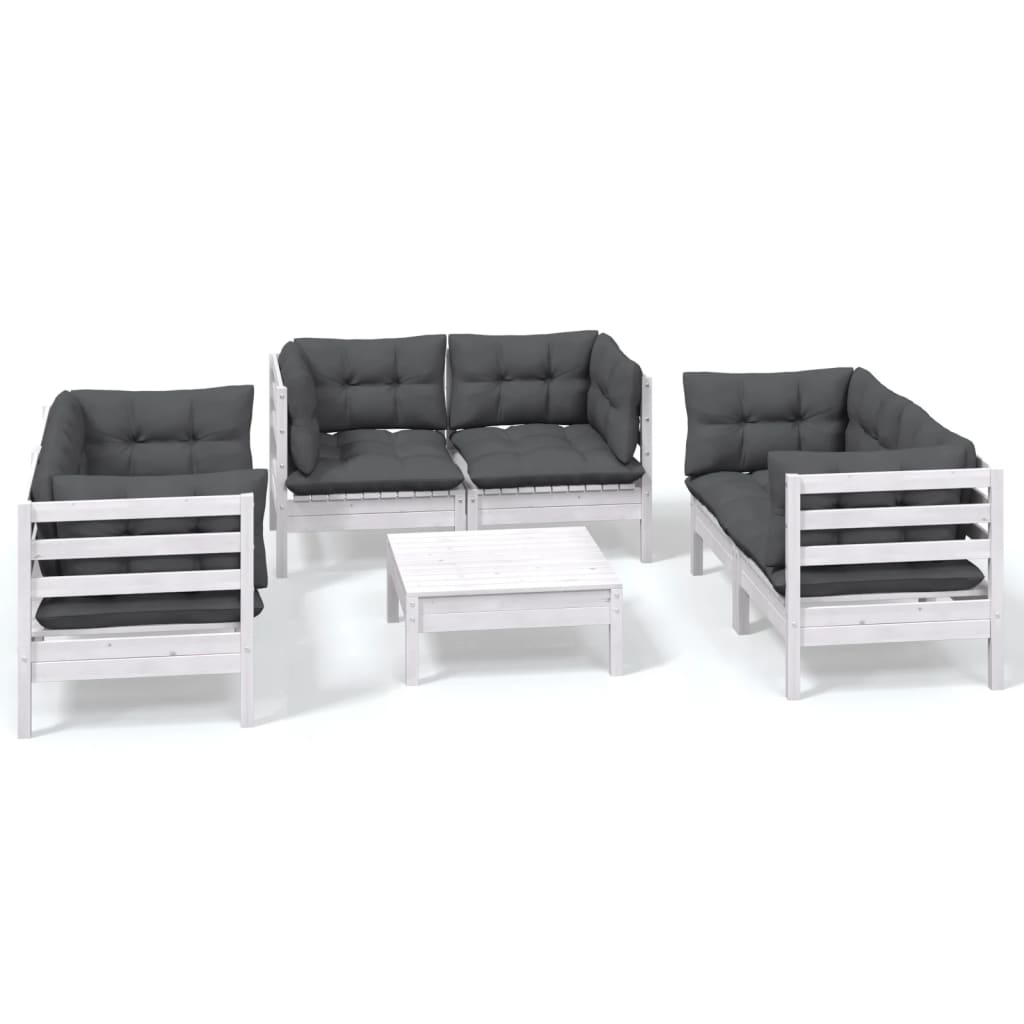 7-tlg. Garten-Lounge-Set mit Kissen Kiefer Massivholz