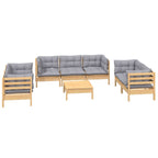 8-tlg. Garten-Lounge-Set mit Grauen Kissen Kiefer Massivholz