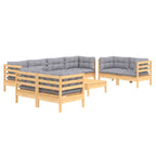 9-tlg. Garten-Lounge-Set mit Grauen Kissen Kiefer Massivholz