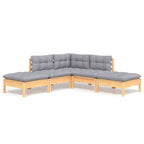 5-tlg. Garten-Lounge-Set mit Grauen Kissen Kiefernholz