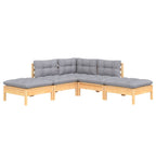 5-tlg. Garten-Lounge-Set mit Grauen Kissen Kiefernholz