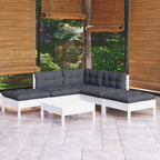 6-tlg. Garten-Lounge-Set mit Kissen Weiß Kiefernholz