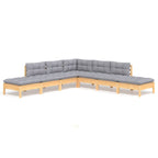 7-tlg. Garten-Lounge-Set mit Grauen Kissen Kiefernholz