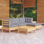 5-tlg. Garten-Lounge-Set mit Grauen Kissen Kiefernholz