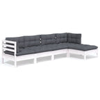 5-tlg. Garten-Lounge-Set mit Kissen Weiß Kiefernholz