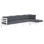 5-tlg. Garten-Lounge-Set mit Kissen Weiß Kiefernholz