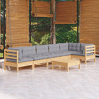 7-tlg. Garten-Lounge-Set mit Grauen Kissen Kiefernholz