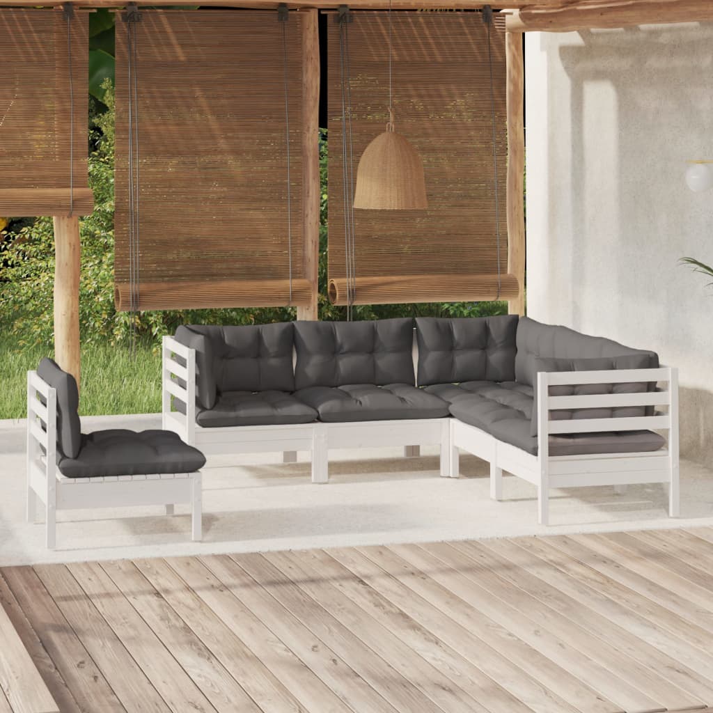 5-tlg. Garten-Lounge-Set mit Kissen Weiß Kiefernholz