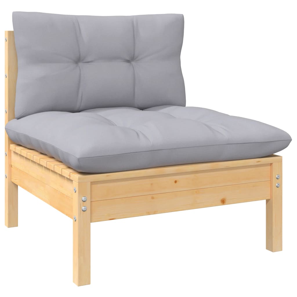 7-tlg. Garten-Lounge-Set mit Grauen Kissen Kiefernholz