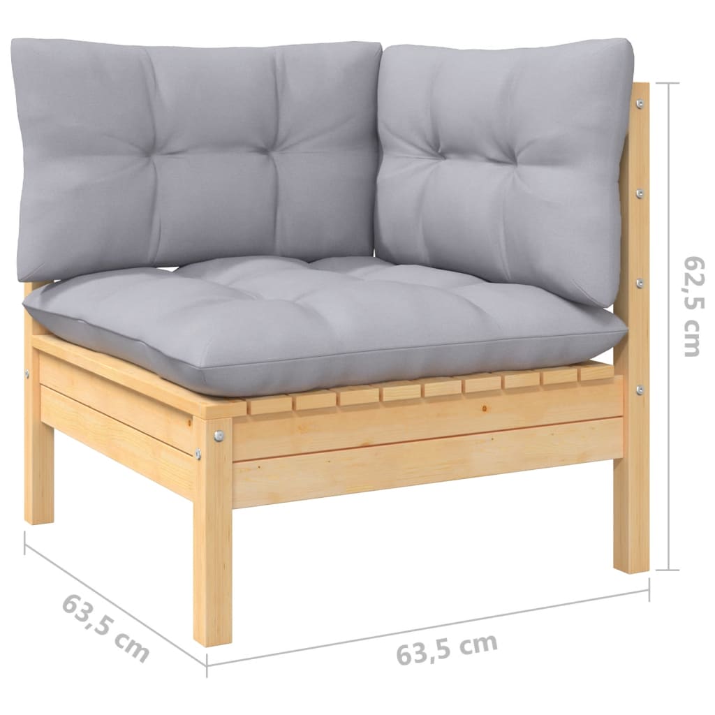 7-tlg. Garten-Lounge-Set mit Grauen Kissen Kiefernholz