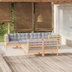 8-tlg. Garten-Lounge-Set mit Grauen Kissen Kiefer Massivholz