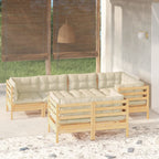 7-tlg. Garten-Lounge-Set mit Creme Kissen Massivholz Kiefer