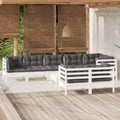 9-tlg. Garten-Lounge-Set mit Kissen Weiß Kiefer Massivholz
