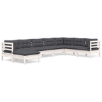 8-tlg. Garten-Lounge-Set mit Kissen Weiß Kiefer Massivholz