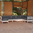 8-tlg. Garten-Lounge-Set mit Kissen Weiß Kiefer Massivholz