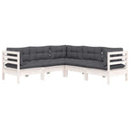 5-tlg. Garten-Lounge-Set mit Kissen Weiß Kiefer Massivholz