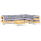 7-tlg. Garten-Lounge-Set mit Grauen Kissen Kiefer Massivholz
