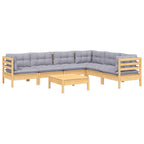 7-tlg. Garten-Lounge-Set mit Grauen Kissen Kiefer Massivholz