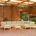 10-tlg. Garten-Lounge-Set mit Creme Kissen Massivholz Kiefer