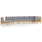 8-tlg. Garten-Lounge-Set mit Grauen Kissen Kiefer Massivholz