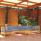 9-tlg. Garten-Lounge-Set mit Grauen Kissen Kiefer Massivholz