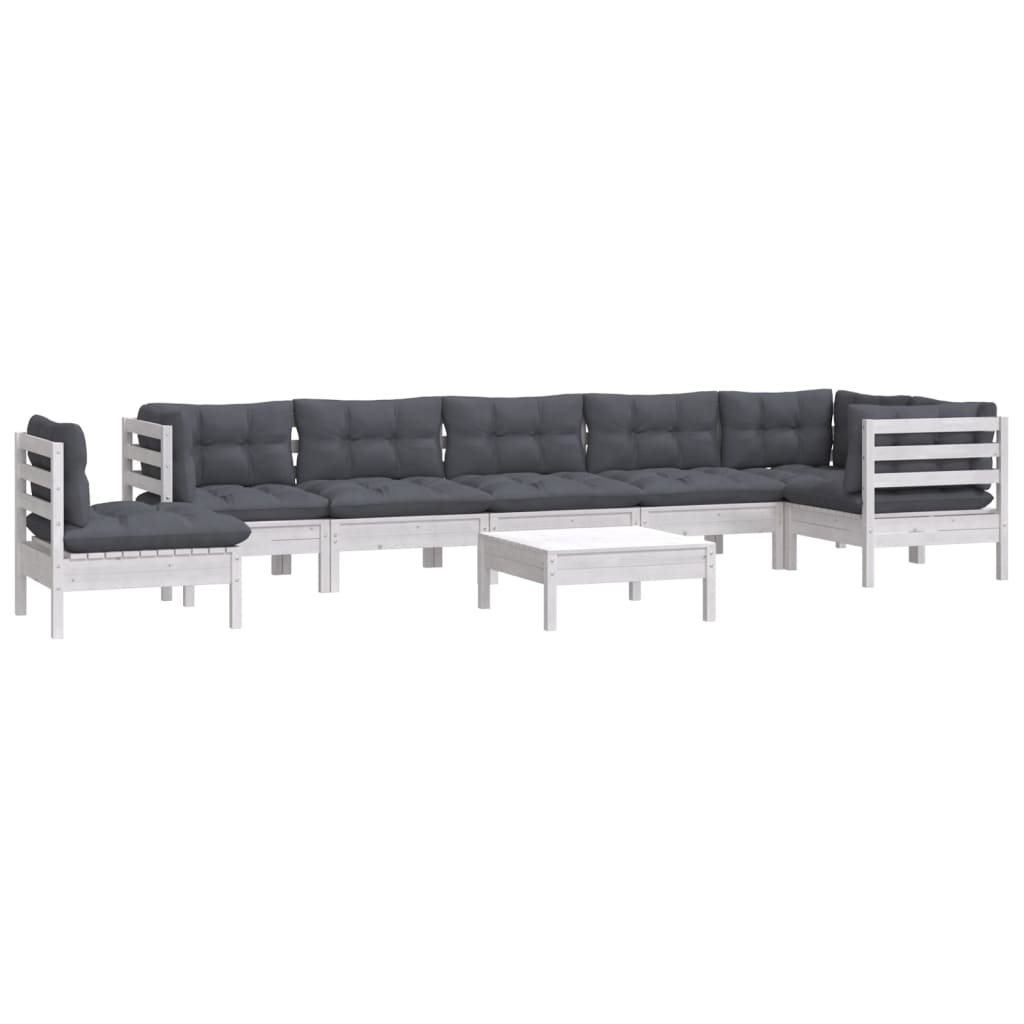 9-tlg. Garten-Lounge-Set mit Kissen Weiß Kiefer Massivholz