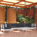 9-tlg. Garten-Lounge-Set mit Kissen Weiß Kiefer Massivholz