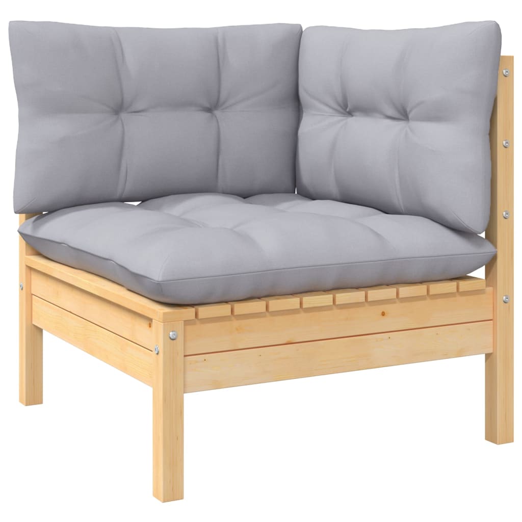 11-tlg. Garten-Lounge-Set mit Grauen Kissen Kiefer Massivholz