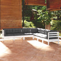7-tlg. Garten-Lounge-Set mit Kissen Weiß Kiefer Massivholz