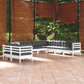 9-tlg. Garten-Lounge-Set mit Kissen Weiß Massivholz Kiefer