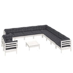 12-tlg. Garten-Lounge-Set mit Kissen Weiß Massivholz Kiefer