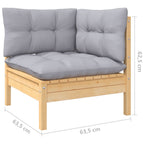 8-tlg. Garten-Lounge-Set mit Grauen Kissen Massivholz Kiefer