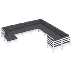 11-tlg. Garten-Lounge-Set mit Kissen Weiß Kiefernholz
