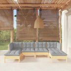 6-tlg. Garten-Lounge-Set mit Grauen Kissen Kiefernholz