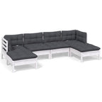 6-tlg. Garten-Lounge-Set mit Kissen Weiß Kiefernholz