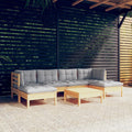 7-tlg. Garten-Lounge-Set mit Grauen Kissen Kiefernholz