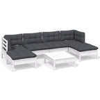 7-tlg. Garten-Lounge-Set mit Kissen Weiß Kiefernholz