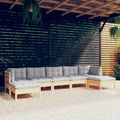 7-tlg. Garten-Lounge-Set mit Grauen Kissen Kiefernholz