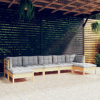 7-tlg. Garten-Lounge-Set mit Grauen Kissen Kiefernholz