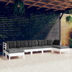 7-tlg. Garten-Lounge-Set mit Kissen Weiß Kiefernholz