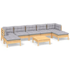 8-tlg. Garten-Lounge-Set mit Grauen Kissen Kiefernholz