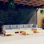 8-tlg. Garten-Lounge-Set mit Grauen Kissen Kiefernholz