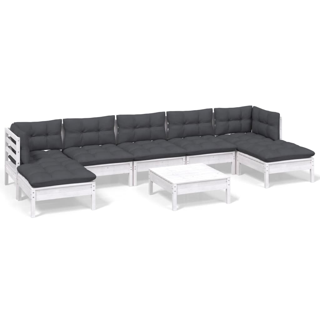 8-tlg. Garten-Lounge-Set mit Kissen Weiß Kiefernholz