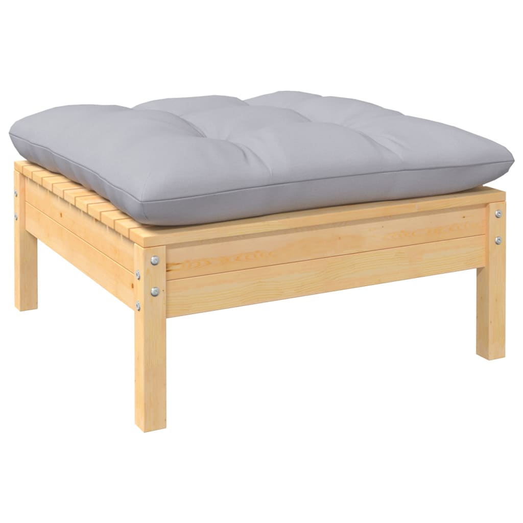 11-tlg. Garten-Lounge-Set mit Grauen Kissen Kiefernholz