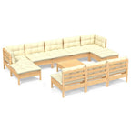 11-tlg. Garten-Lounge-Set mit Creme Kissen Kiefernholz
