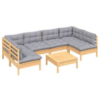 7-tlg. Garten-Lounge-Set mit Grauen Kissen Kiefer Massivholz