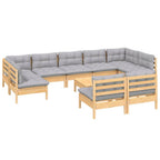 10-tlg. Garten-Lounge-Set mit Grauen Kissen Kiefer Massivholz